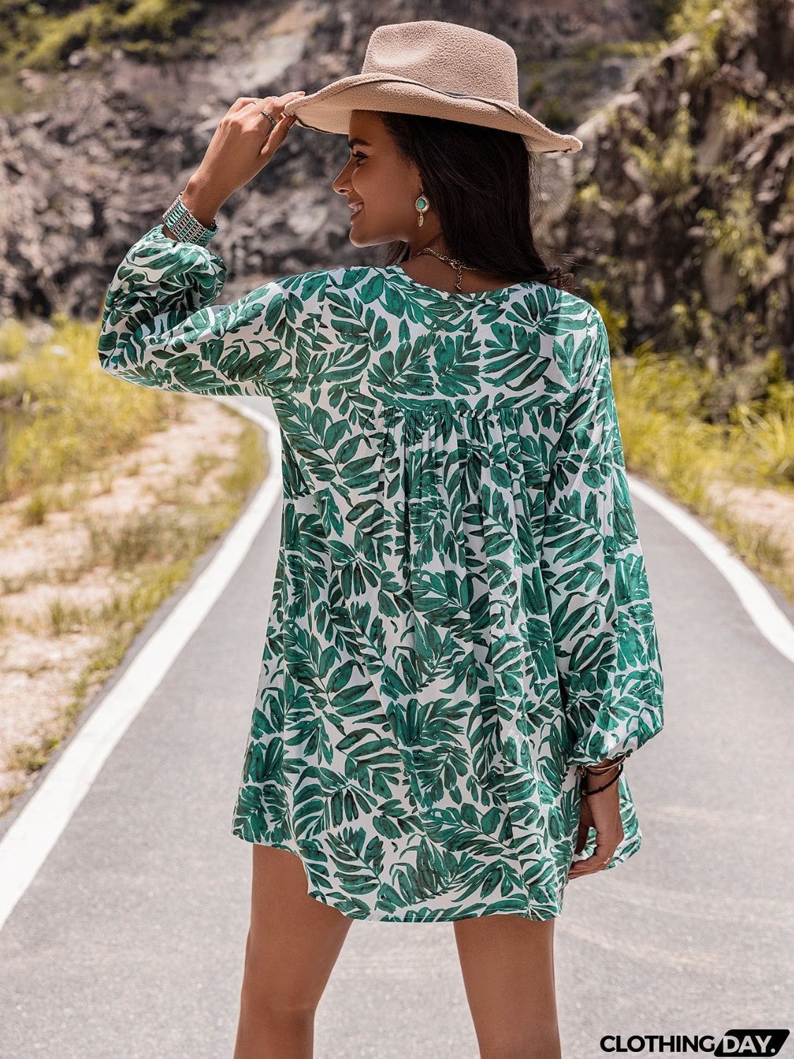 Long Sleeve V-Neck Mini Dress