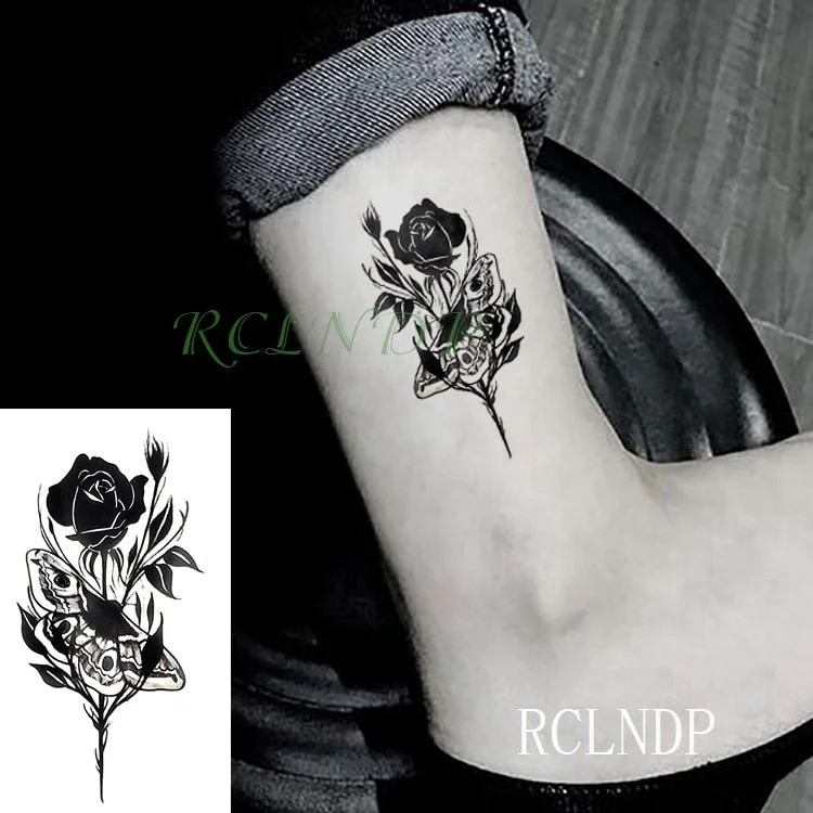 Waterproof Temporary Tattoo Sticker Rose Flower Leaf Letter Black Small Body Art Flash Tatoo Fake Tatto for Kids Girl Men Women