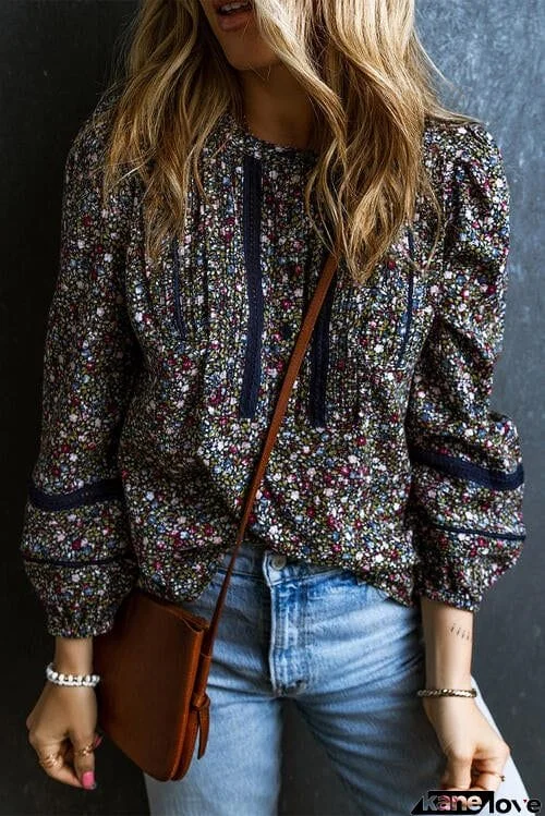 Heathered Round Neck Long Sleeve Blouse