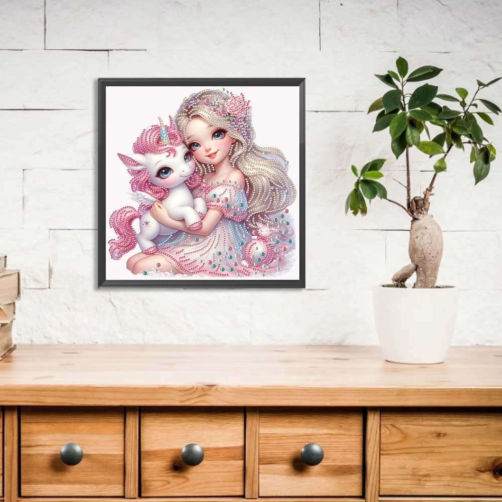 Diamond Painting - Partial Special Shaped Drill - Girl and Unicorn(Canvas|30*30cm)