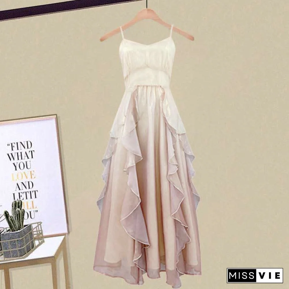 Cross Knit Sweater Flouncing A-line Slip Dress Two Pieces