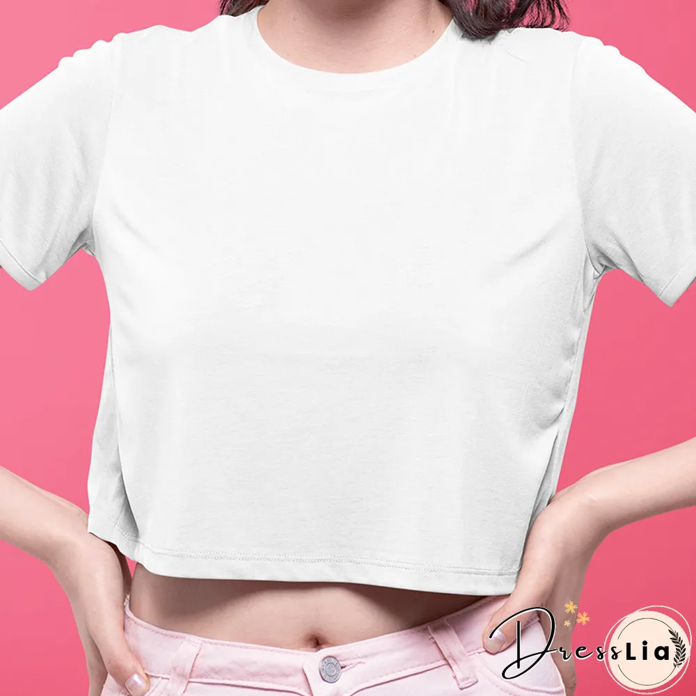 Harajuku Shirt Funny Y2K Women Crop Tops Casual Black Femme NavelT-shirt Round-neck
