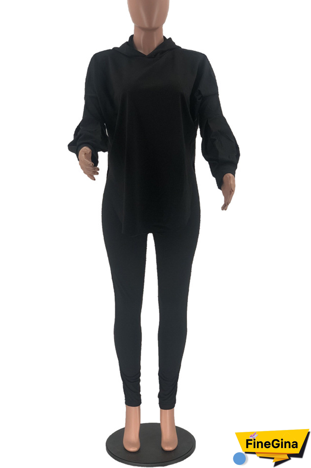 Pink Street Solid Patchwork Hooded Collar Long Sleeve Two Pieces