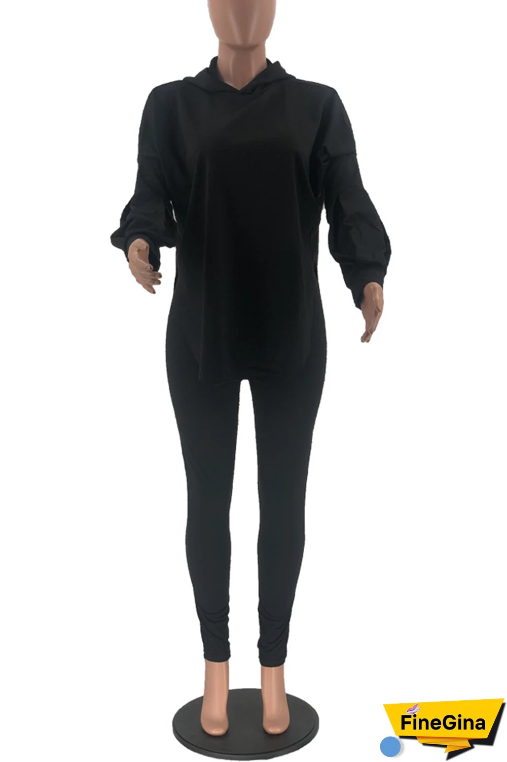 Pink Street Solid Patchwork Hooded Collar Long Sleeve Two Pieces