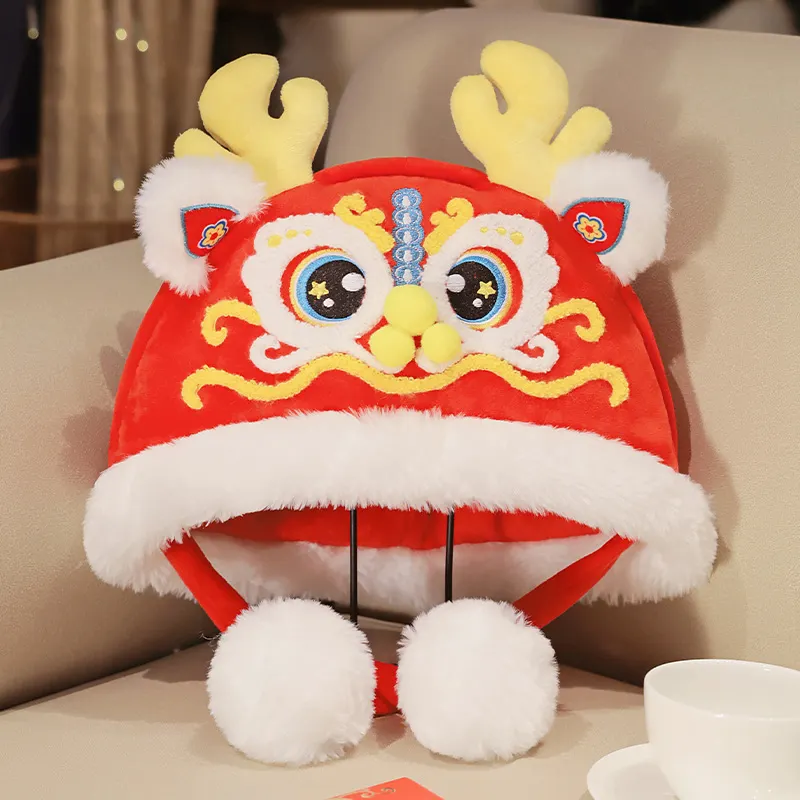 Cute Lion Dance Plush Hat