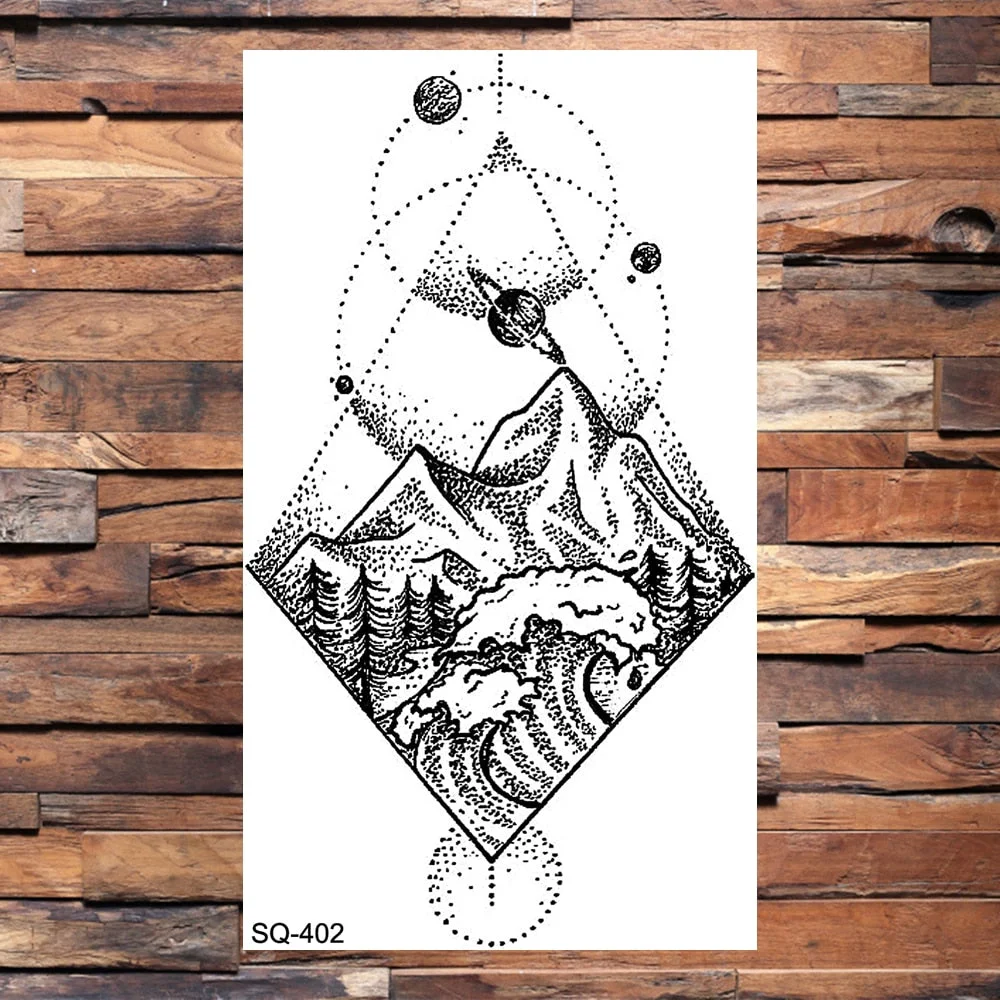 Small Forest Pine Tree Temporary Tattoos For Women Men Realistic Whale Mountain Sea Wave Fake Tattoo Sticker Arm Body Tatoos