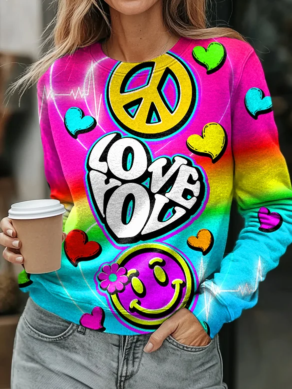 Hippie Love You Art Print Casual  Sweatshirt