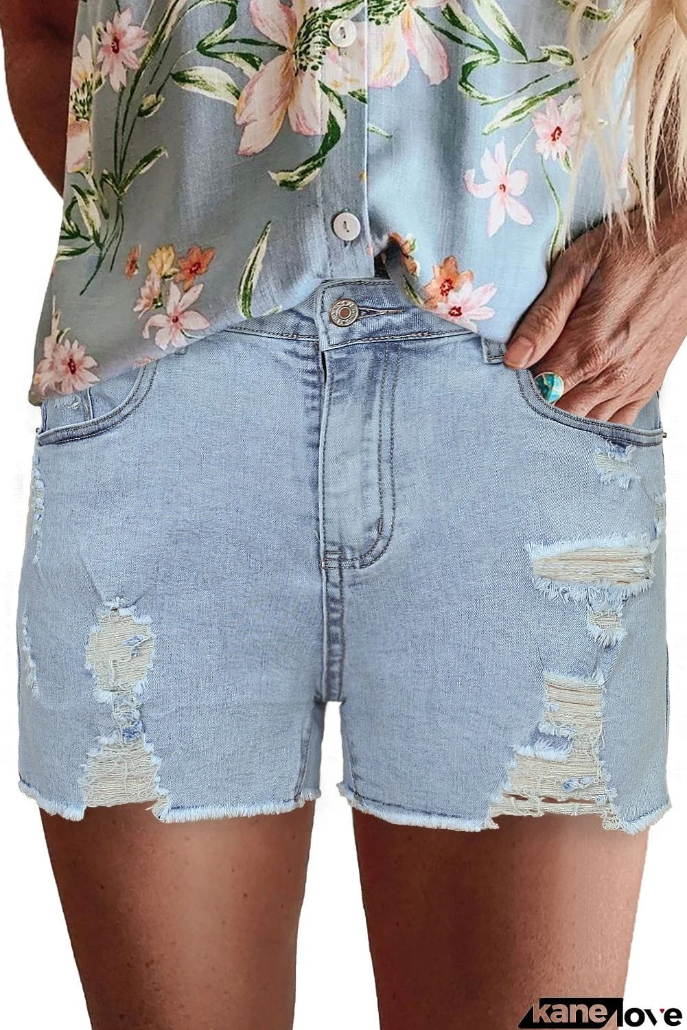 High Rise Destroyed Denim Shorts