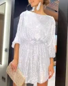 Women's Shiny Sequin Long Sleeve Party Short Dress