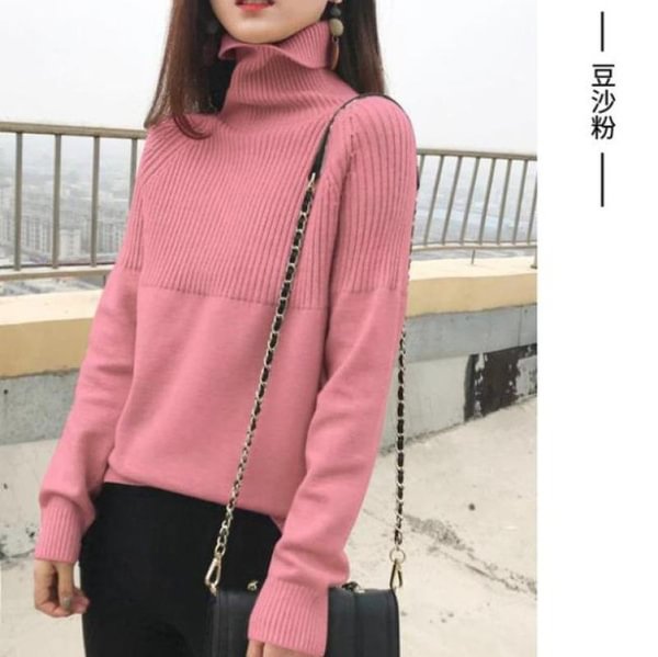 Wool Pure Cashmere Sweater Autumn and Winter Long Sleeve Turtleneck Women Wool Warm Sweater Women's High Collar Loose Pullover Damen Lazy Wind Sweater Pull Femme Large Size - Shop Trendy Women's Fashion | TeeYours