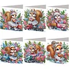 (US Only)6PCS DIY Xmas Diamond Art Greeting Cards Congratulations Cards & Gifts (Squirrel