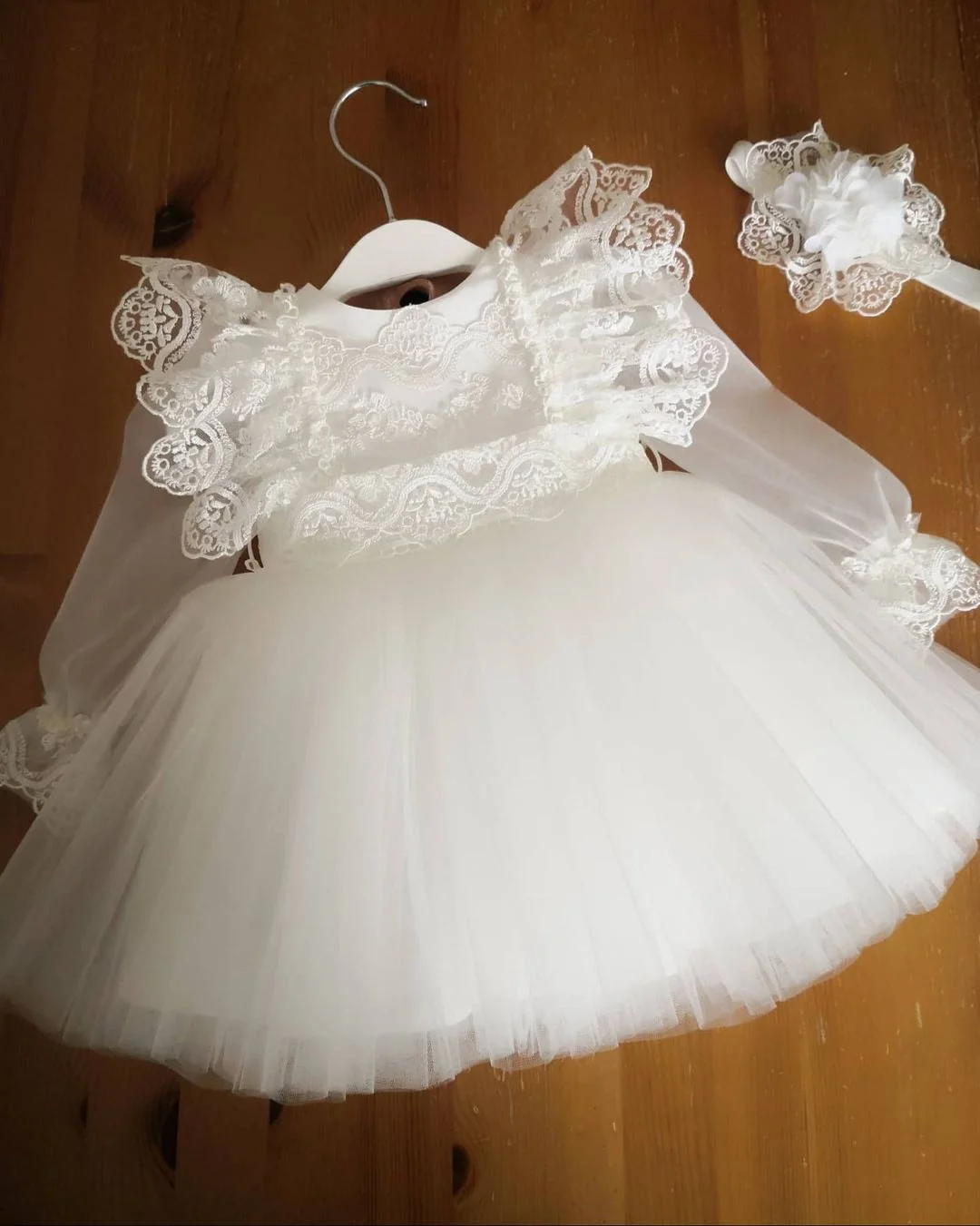 White Lace Toddler Girl Baby Clothing Dresses Infant 1 Year Birthday Christening Girls Tulle Dress Kids Party Cake Smash Outfit