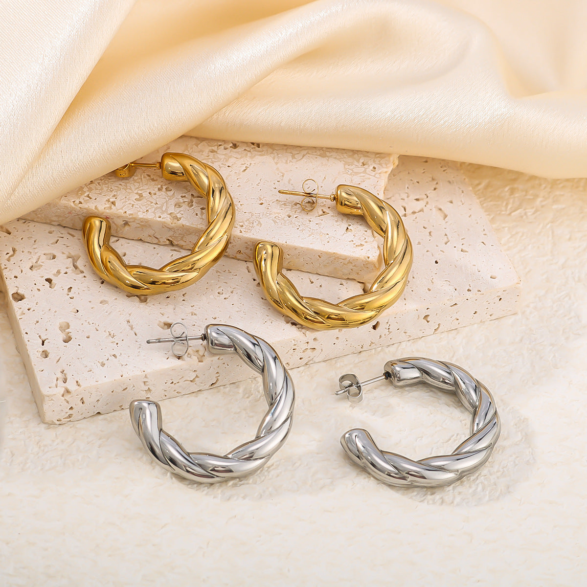 IG Style Circle Round Geometric Stainless Steel Electroplating Earrings