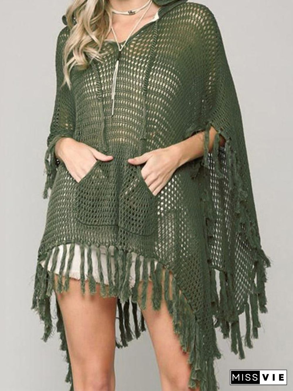 Boho Hollow-out Tassel DesignArmy Green Cover-up P10319