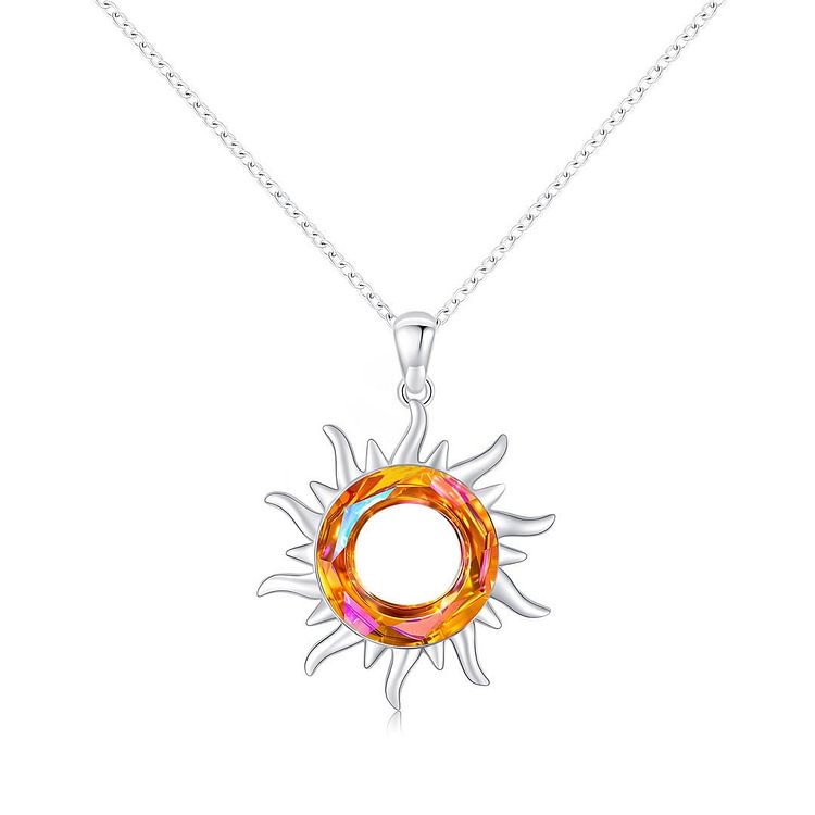 For Daughter - S925 You are My Sunshine Crystal Circle Sun Necklace