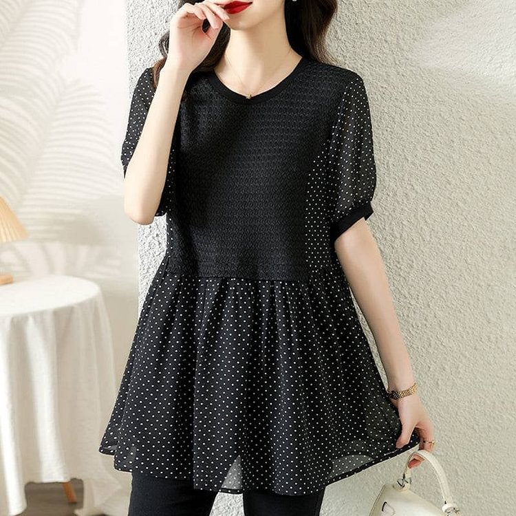 Mid Length Polka Dots Casual Pullover QueenFunky
