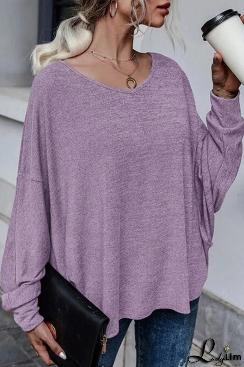 Casual Frenulum Solid Color O Neck Tops(4 Colors)