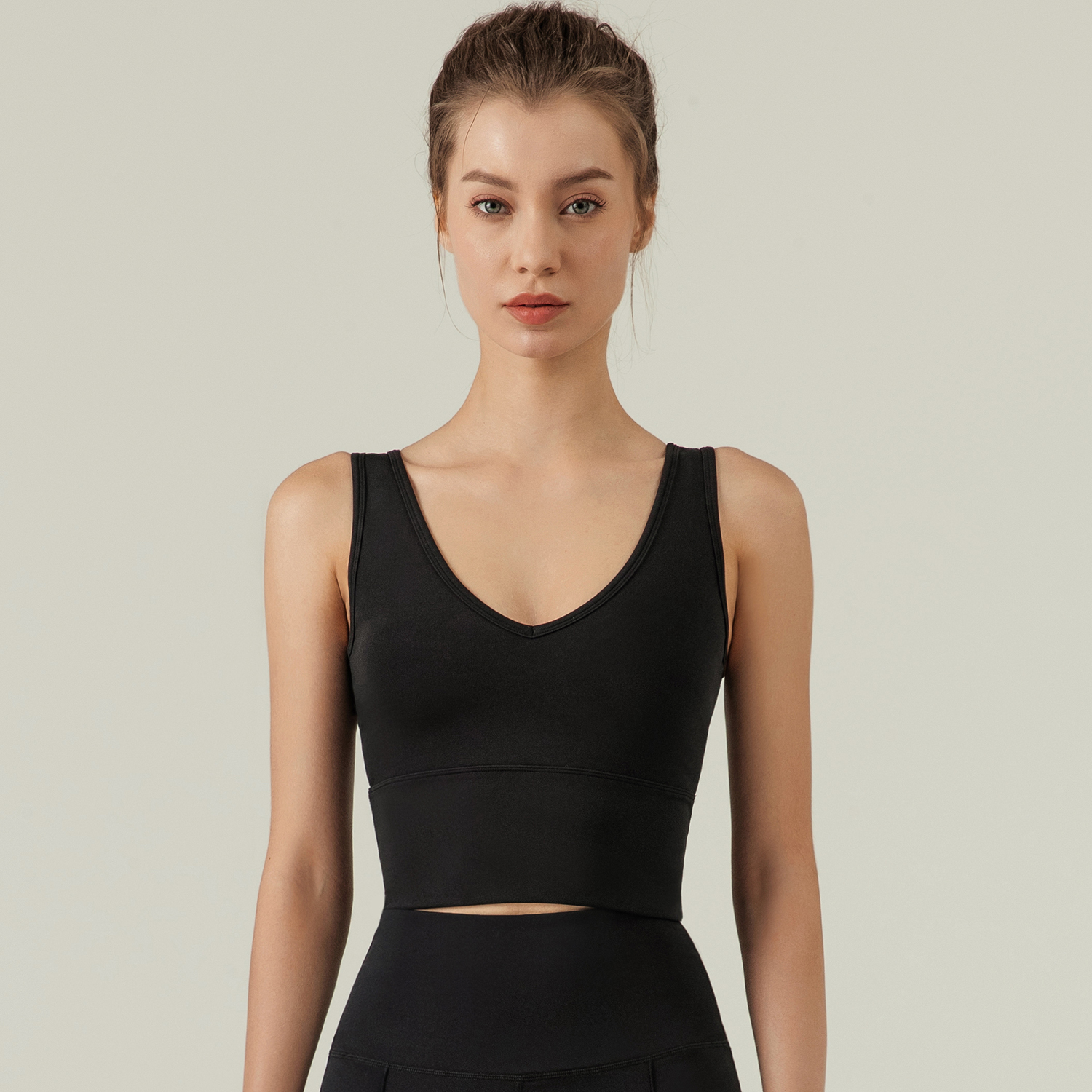 Buy Hergymclothing Black women's v neck u back wide stretchy straps gym yoga support tank tops at an affordable price