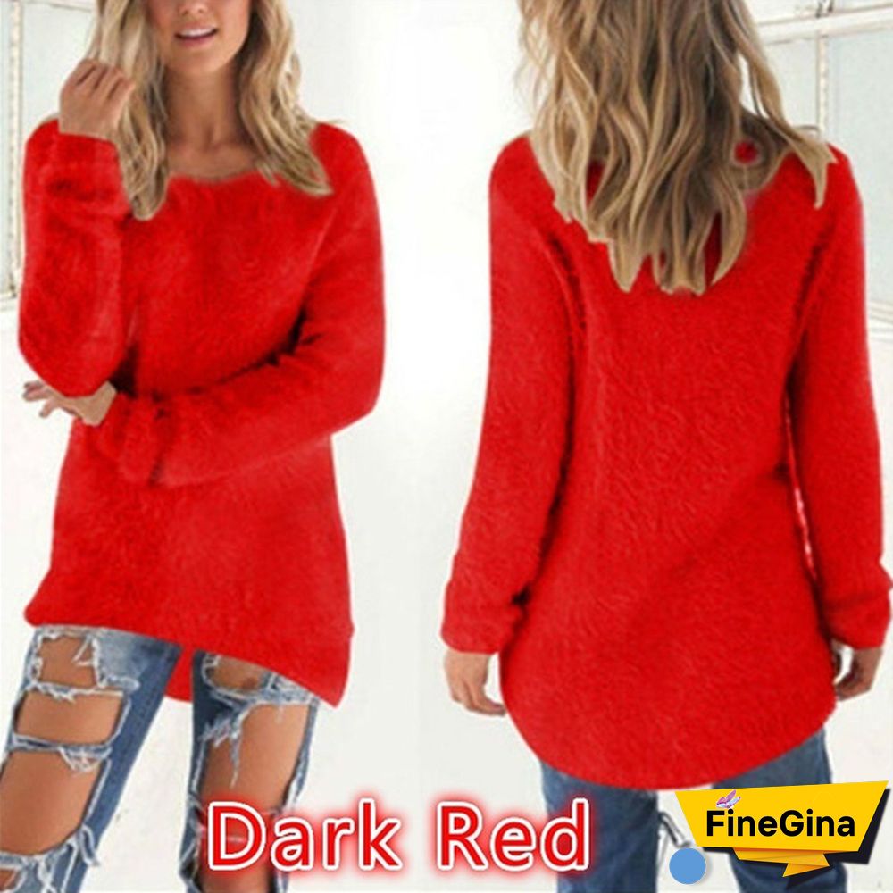 New Autumn and Winter Solid Color Warm Pullover Tops Women Long Sleeve Knitted Sweaters Plus Size