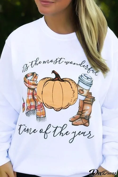 Pumpkin Print Long Sleeve Hoodie