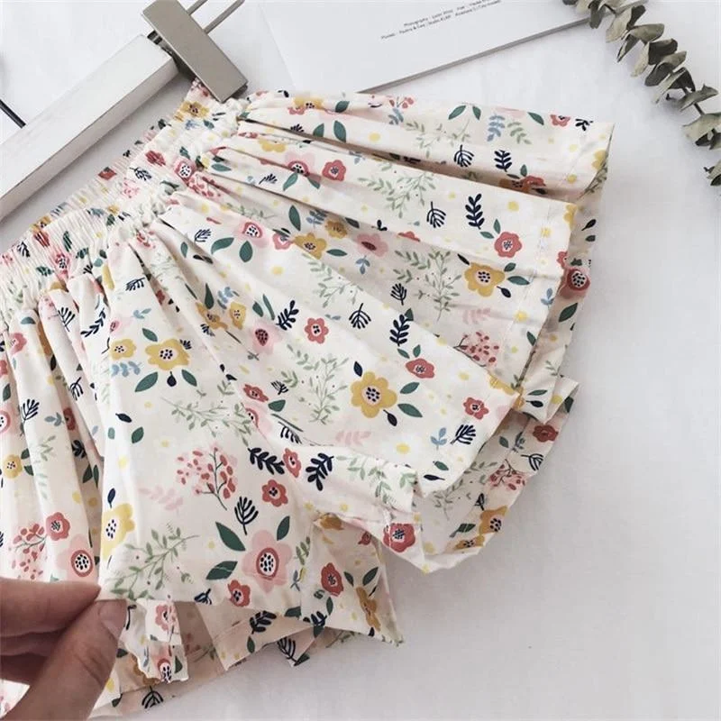 Summer Floral Print Girls Skirt Shorts for Children Clothing Skirt-Pants Kids Tutu Shorts Loose Leg Pants Baby Clothes Size 2-6