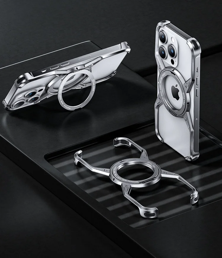 Suitable for iPhone 15 series frameless hollow aluminum alloy mobile phone case