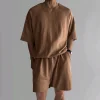 Men's Casual Loose-Fit Solid-Color Crewneck T-Shirt & Shorts Two-Piece Athletic Set by Inlyline