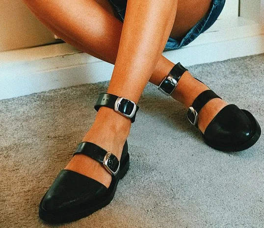 Closed Toe Flat Sandals Women's Shoes Round Toe Color-blocking Low Square Heel Buckle Round Toe Women's Large Size Fashion Shoes-PABIUYOU- Women's Fashion Leader