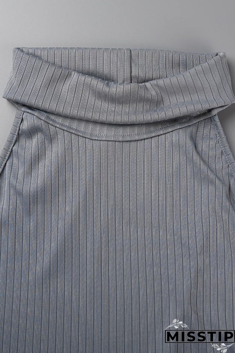 Grey Sexy Solid Patchwork Asymmetrical Turtleneck Sleeveless Two Pieces
