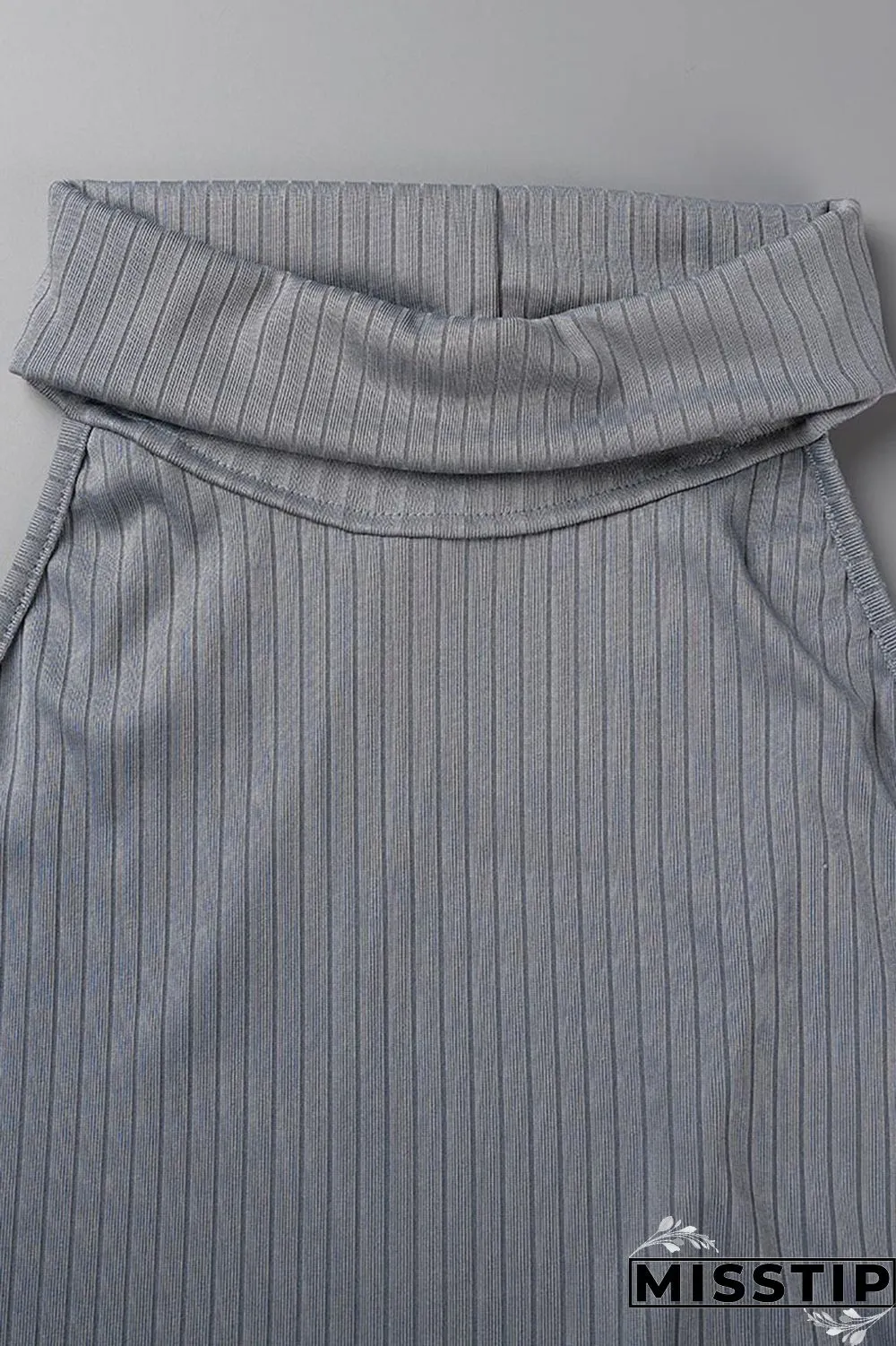 Grey Sexy Solid Patchwork Asymmetrical Turtleneck Sleeveless Two Pieces