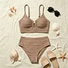 Ruched High-Waisted Bikini Set with Gold Paperclip Detail, 100% Swimwear for Beach Vacation by Inlyline