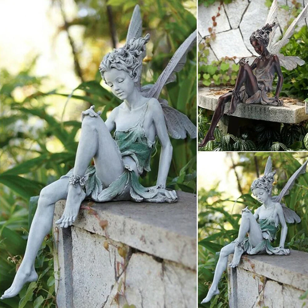 Flower Fairy Statue Garden Ornament Figure Sit Goblin Statue Resin Crafts