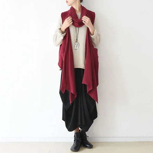 2021 fall winter  scarf vest red linen tops original design linen outfits
