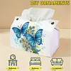 Blue Butterfly DIY PU Diamond Painting Tissue Box Kit Desktop Tissue Holder with Rhinestone Diamond Desk Decorative Tissue Box for Adults Desktop Storage Organizer