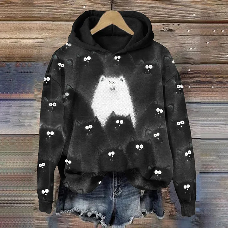 Comstylish Women's Watercolor Cat Print Casual Long Sleeve Hoodie