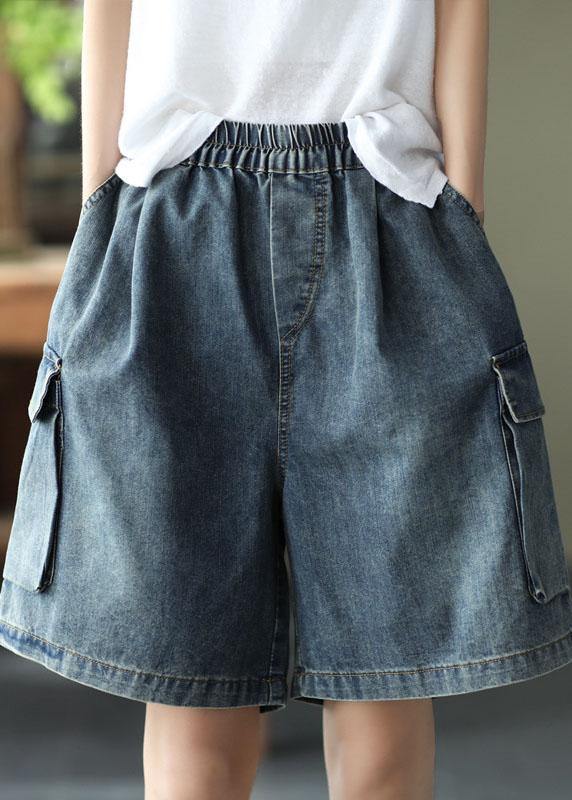 VCSHOES Loose Blue Elastic Waist Wide Leg Summer Denim hot Pants