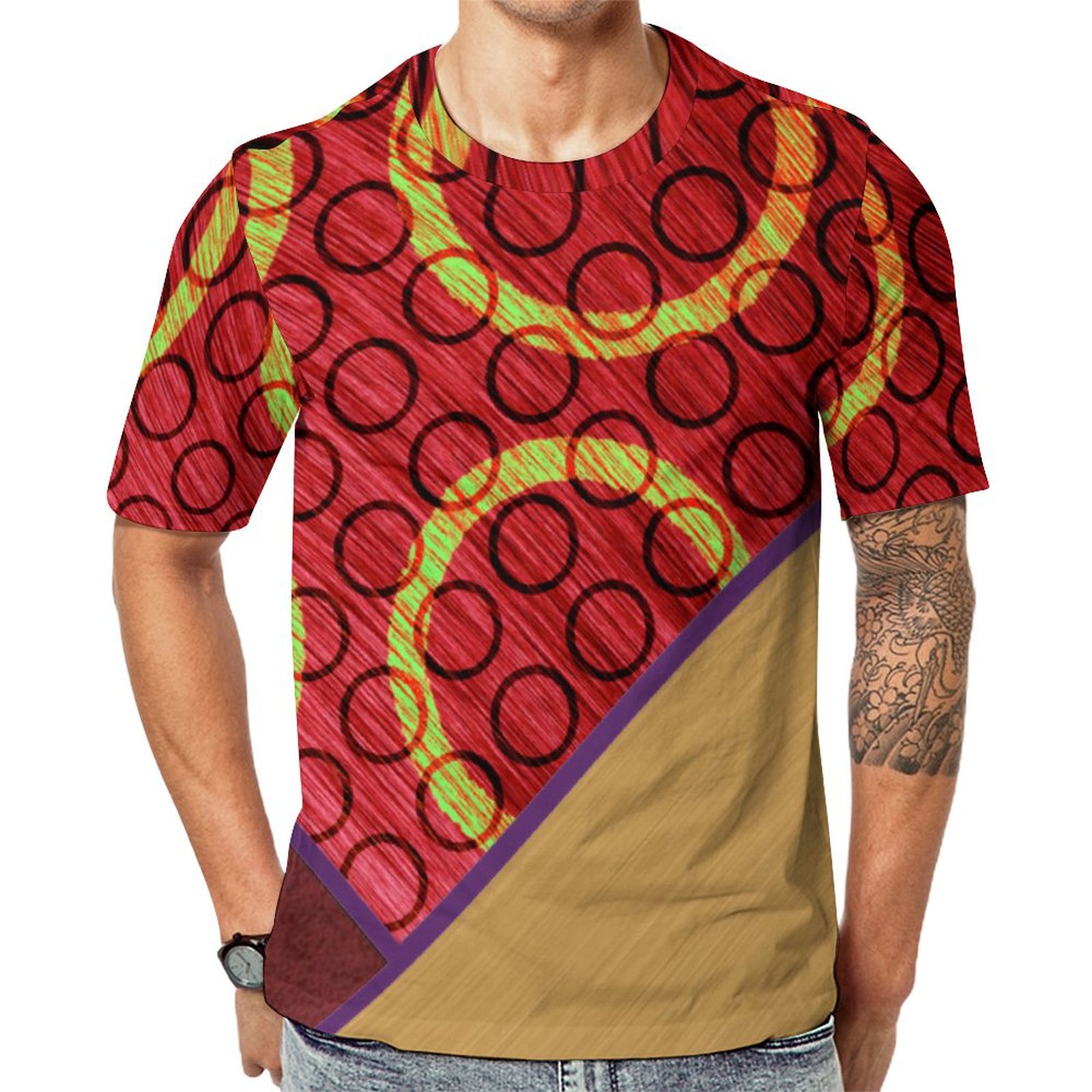 Abstract Gold Red Circle Geometric Short Sleeve Print Unisex Tshirt Summer Casual Tees for Men and Women Coolcoshirts