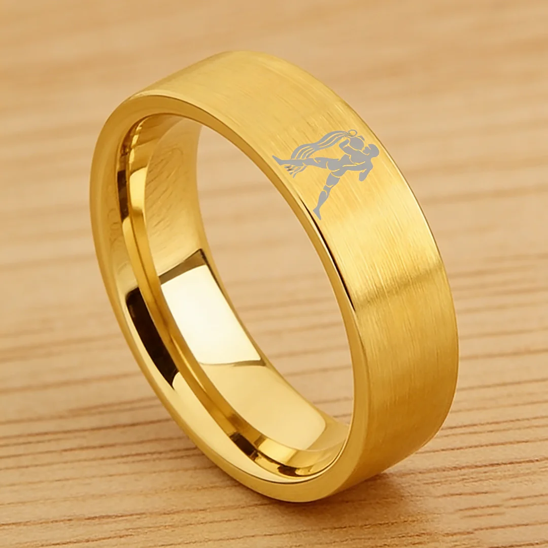 Flat Aquarius Tungsten Wedding Band Tungsten Ring Gold Comfort fit for Womens or Mens 4MM 6MM 8MM Width