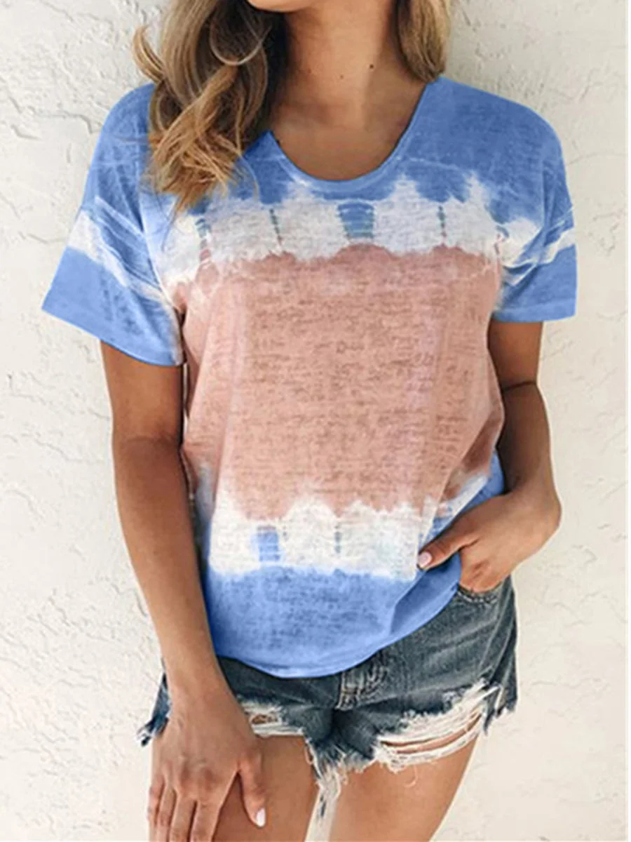 Tie Dye neck Colorblock T-shirt