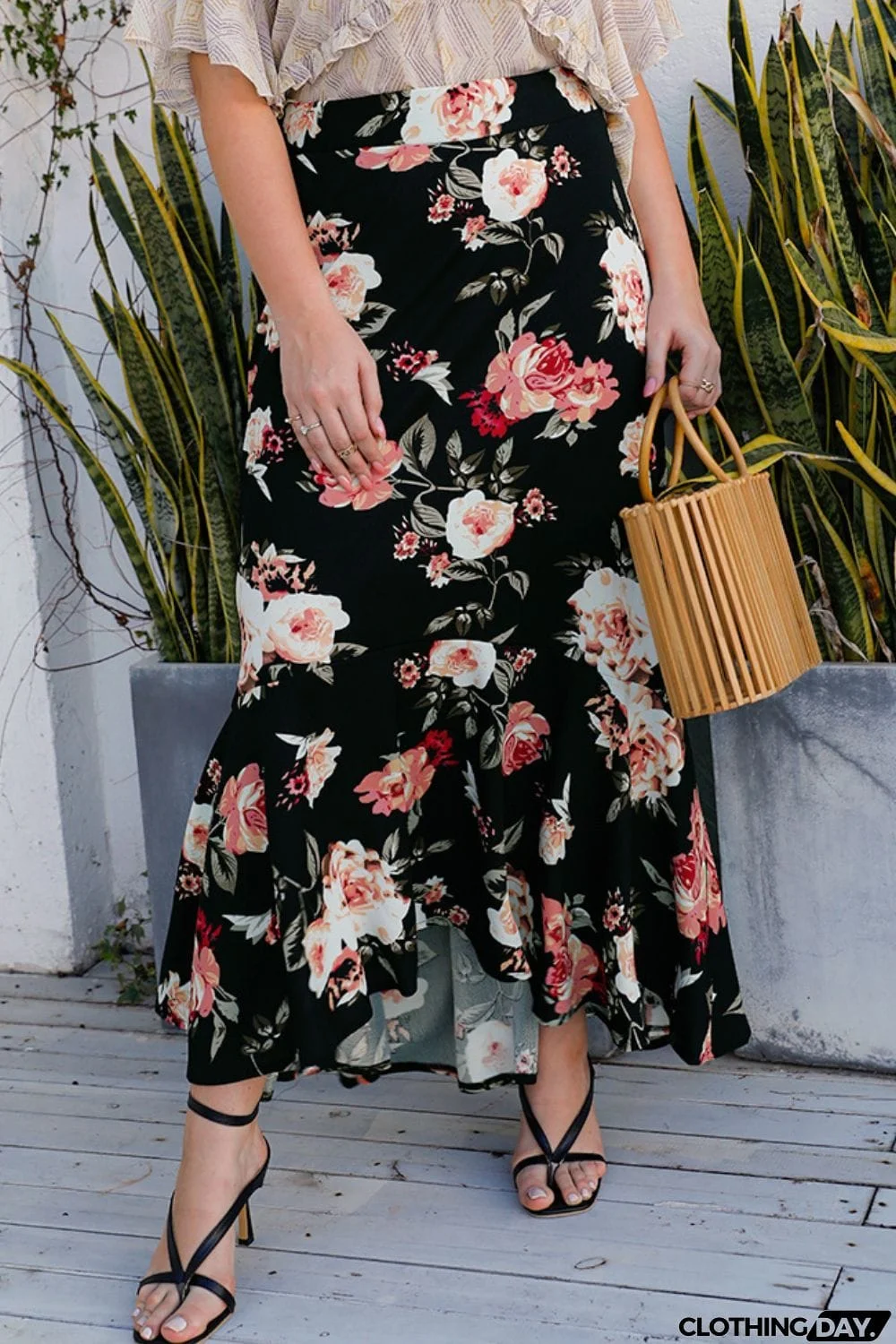 Plus Size Floral High-Rise Skirt