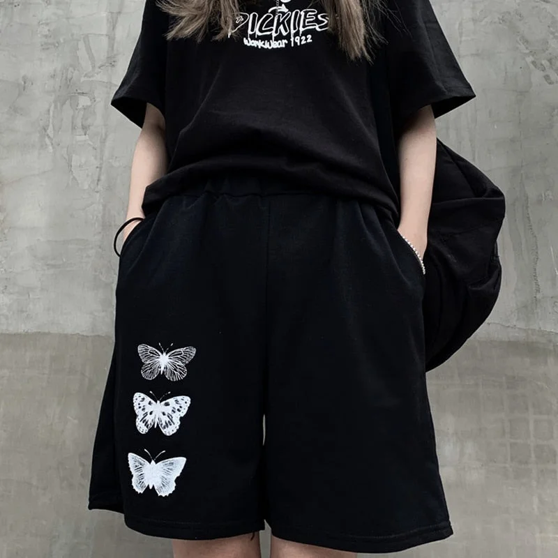 Women Summer print Shorts Solid Wide-leg Knee-length Harajuku Simple Ins Trendy All-match Students Chic skinny plus size Casual