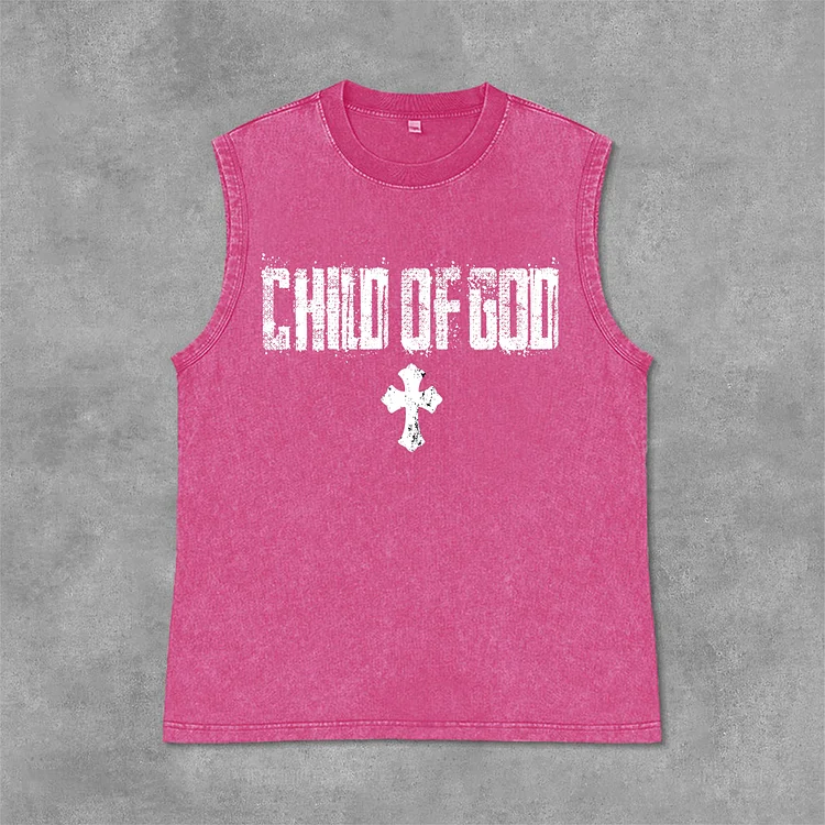 Vintage Child Of God Cross Graphic Print Acid Washed Sleeveless Tank Top SOPULA