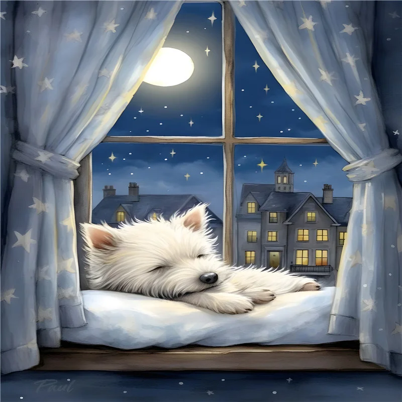 Diamond Painting - Full Round Drill - Windowsill Puppy(Canvas|40*60cm)