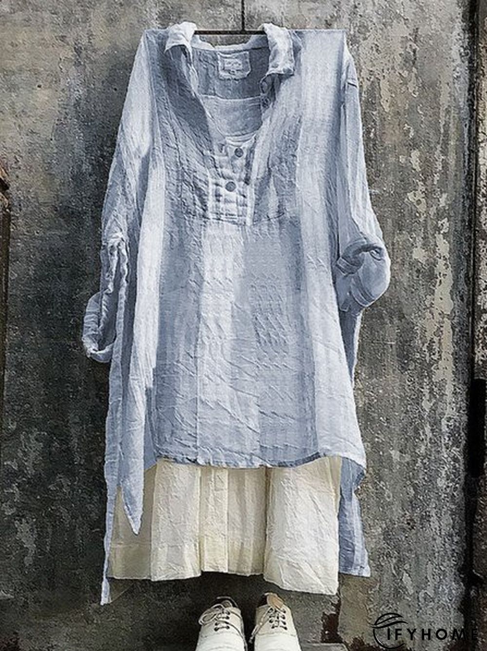 Casual Striped 3/4 Sleeve V Neck Bat Sleeve Tunic Top | IFYHOME