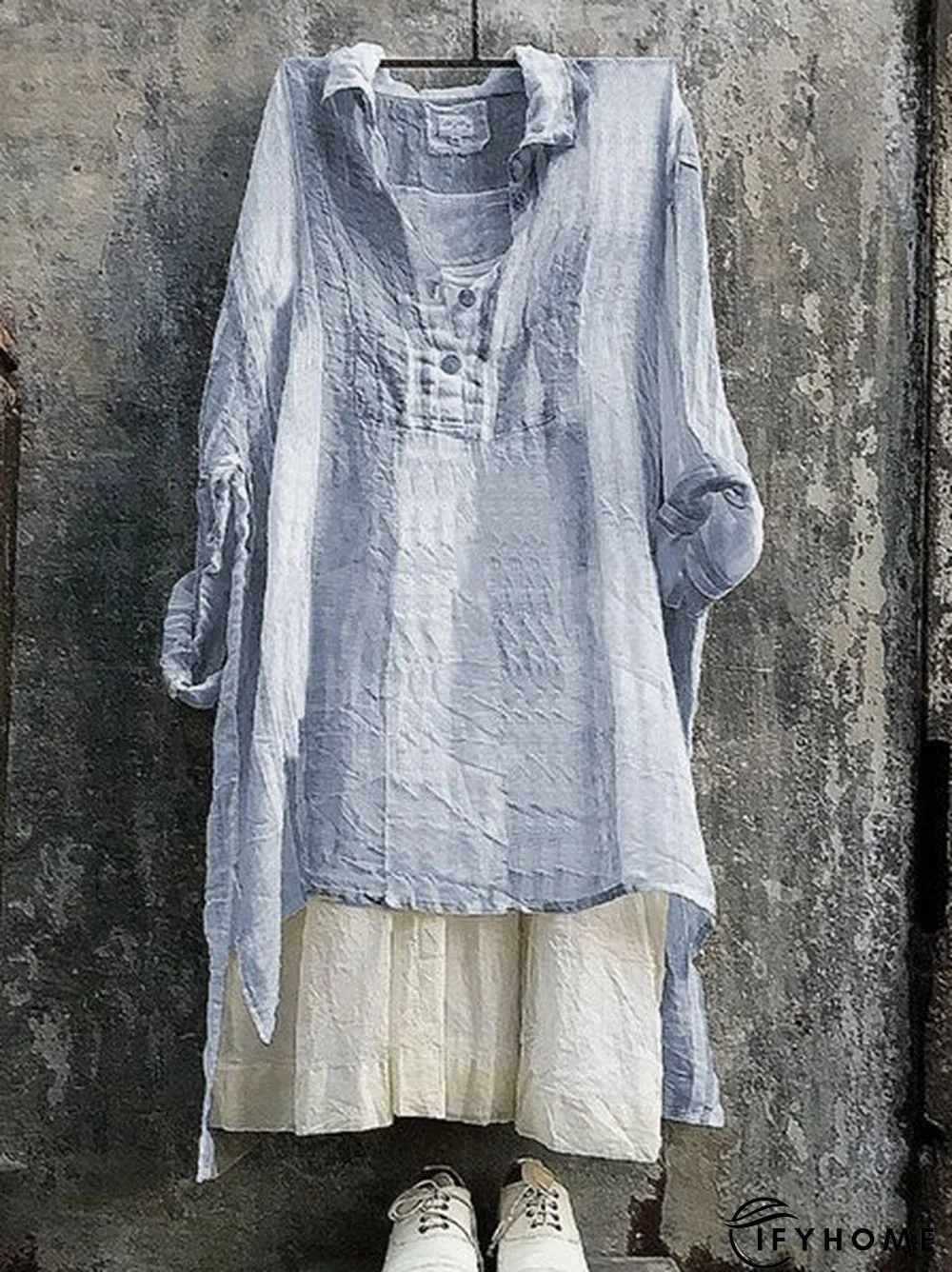 Casual Striped 3/4 Sleeve V Neck Bat Sleeve Tunic Top | IFYHOME