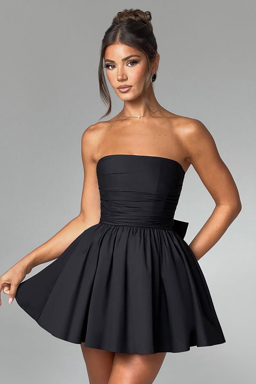 Lvs&Broner Chic Black Strapless Sleeveless A Line Short Prom Dress With Bowknot