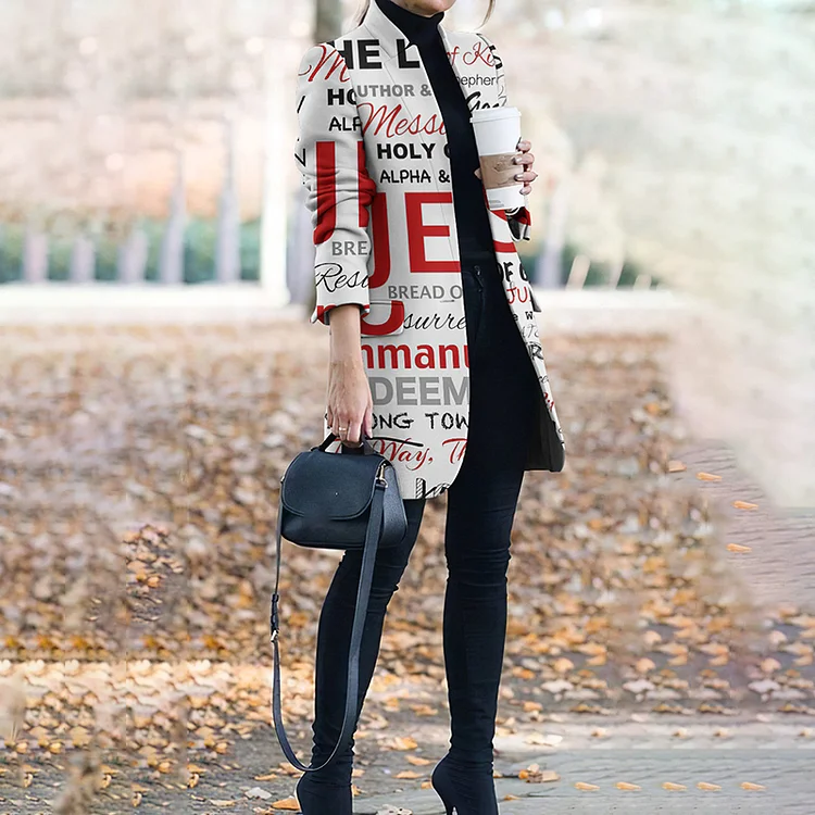 Jesus Letter Print Long Sleeve Coat