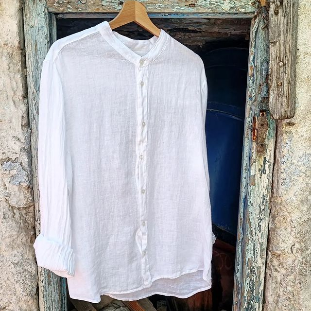 Boho cotton linen men's long sleeve casual shirt