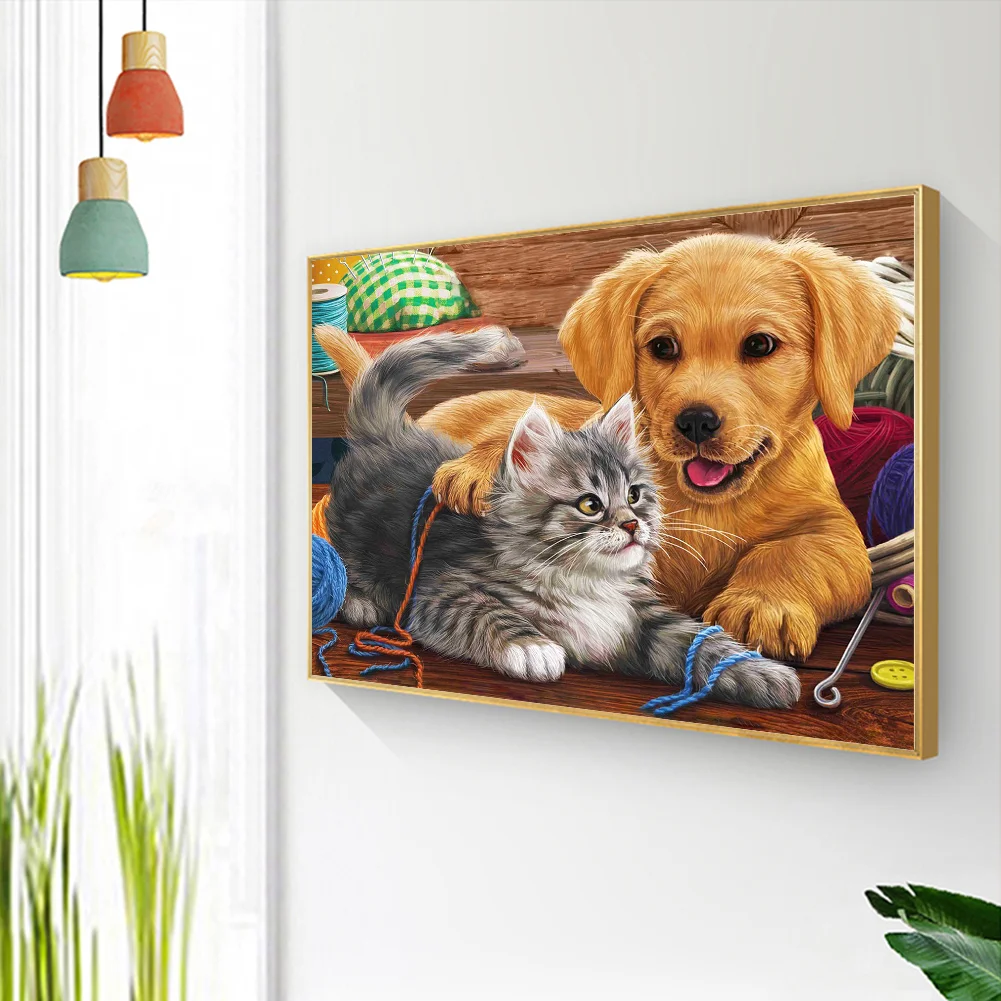 Diamond Painting - Full Round Drill - Cat Dog(40*30cm)