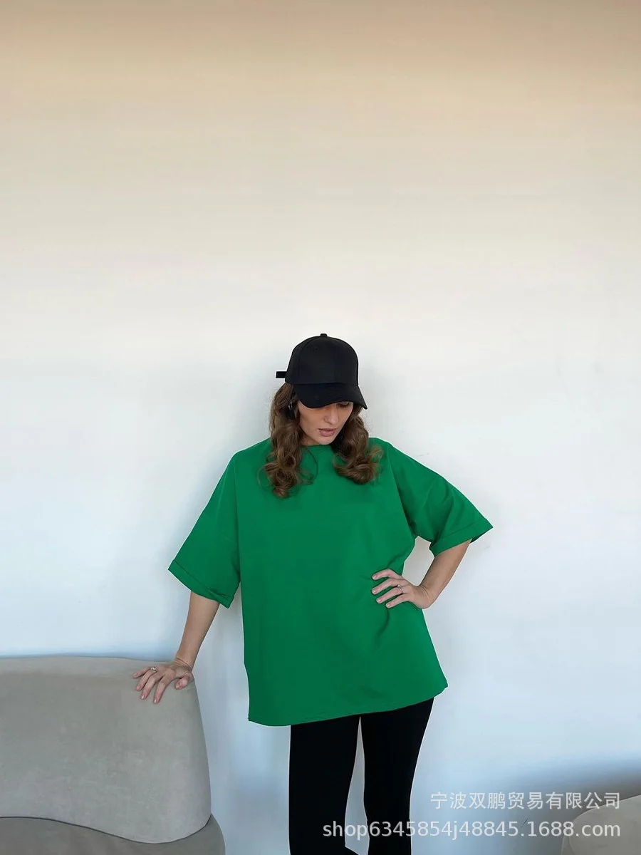 Athvotar Athvotar Spring And Summer New Solid Color Short-Sleeved Women Loose Large-Band Pure Cotton T-Shirt Simple Top